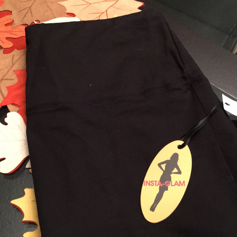 Modern tummy control pants! Black with engraved blue flowers on both legas!